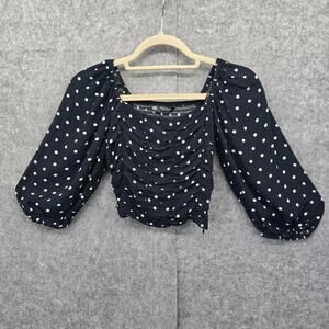 Zara‎ Top Woman Extra Small Black White Polka Dot Corset Style Zip Side Cropped